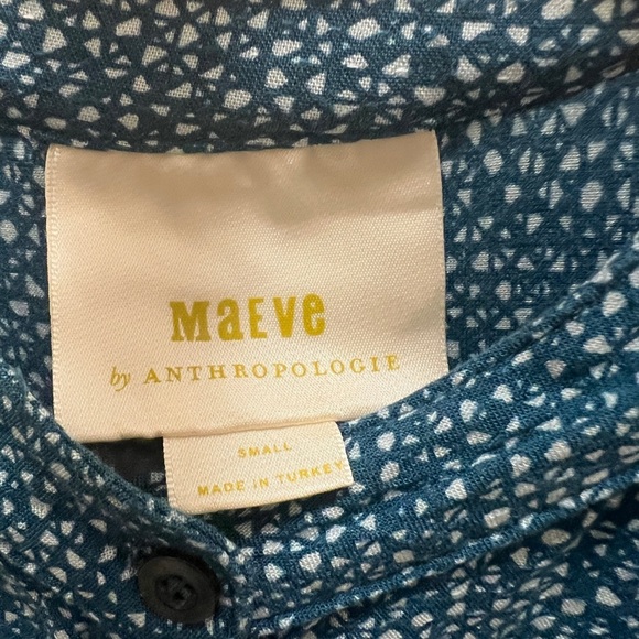 Maeve Top Women S Teal Geometric Crew Neck 3/4 Button Front Short Sleeves Rushed - Picture 3 of 7